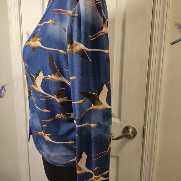 Isabel de Pedro Blue & Black Flamingo Flock Print Cardigan Y2K Maximalist Knit - Picture 4 of 7